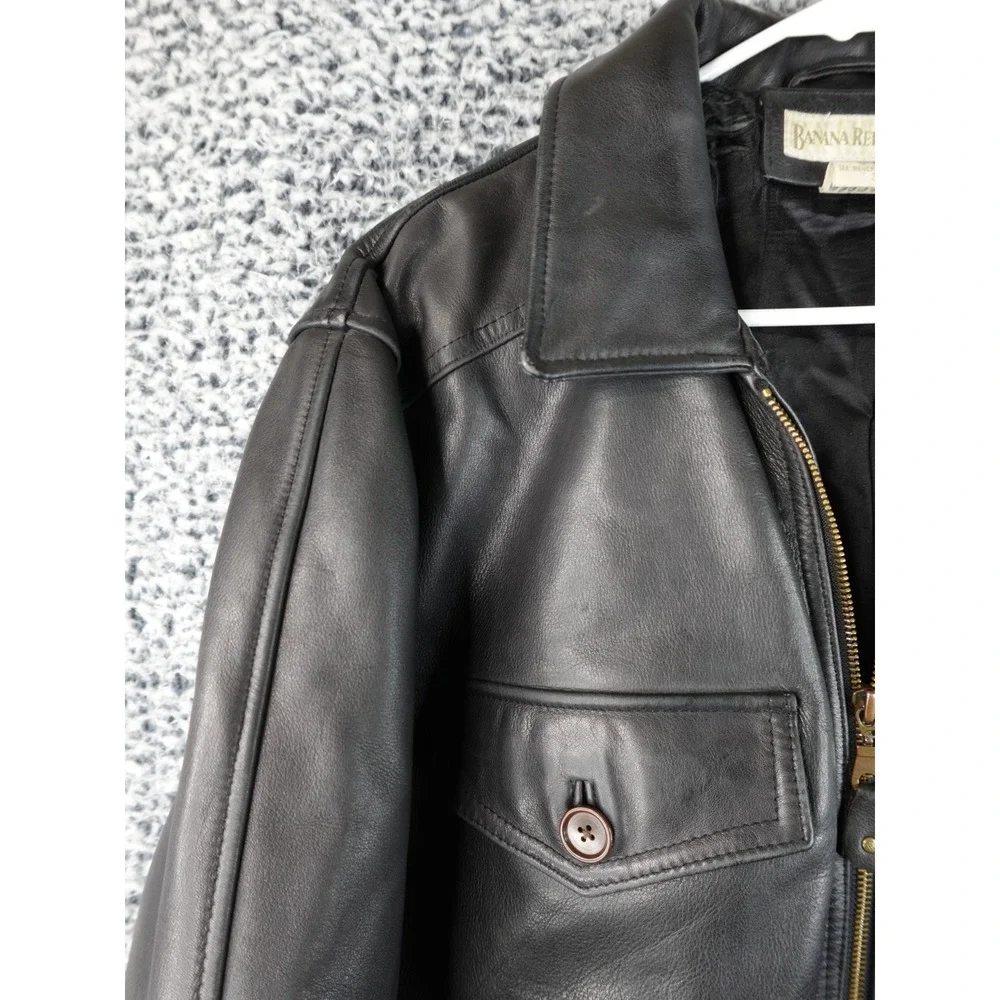 Banana Republic Men's Black Leather Jacket Size 38 Korea Made‎ Vintage Bomber